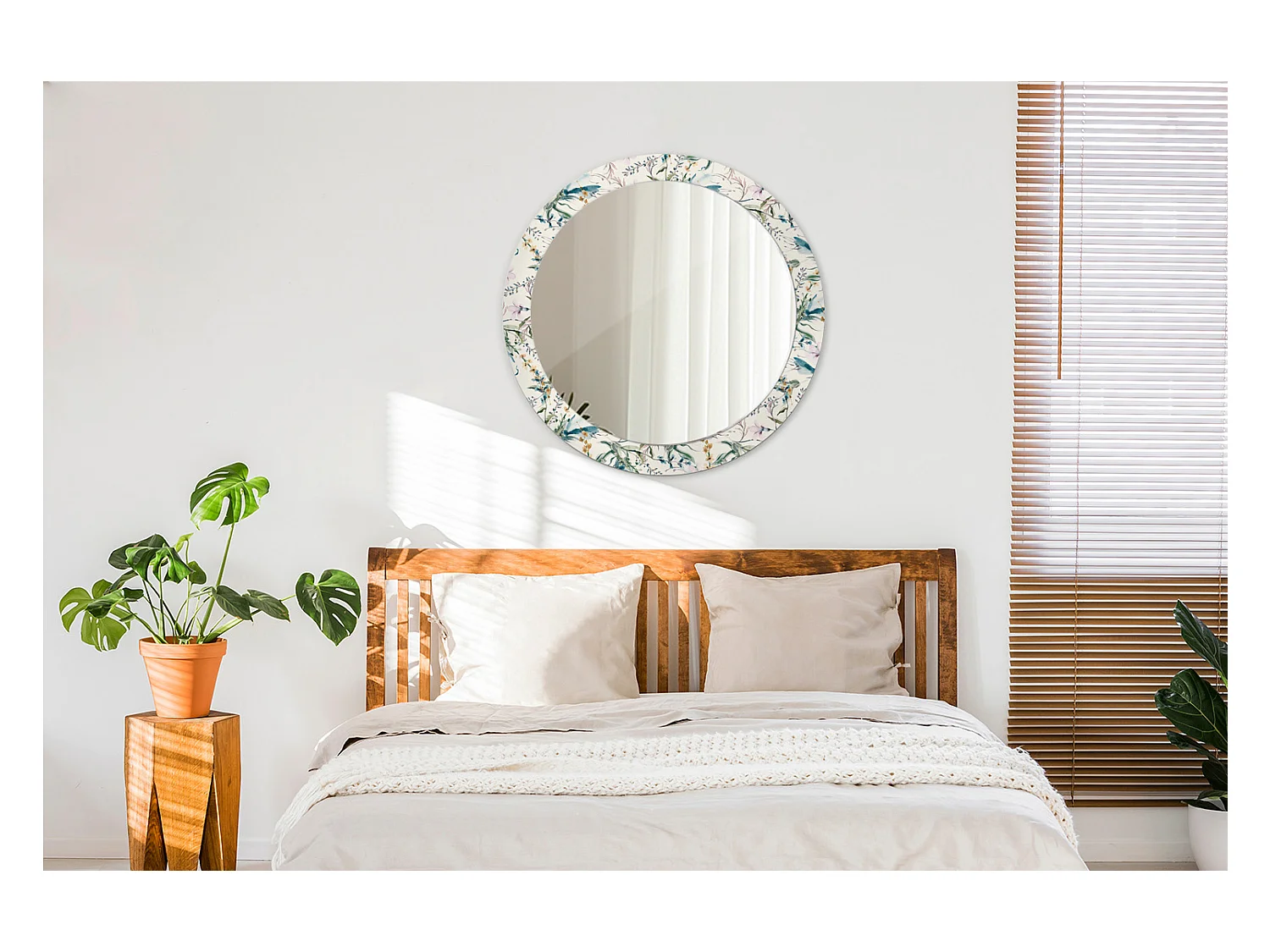 Dekorativer runder Spiegel - Aquarellblumen - 80 cm