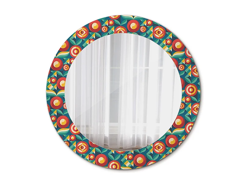 Miroir rond décoratif - Fruits et feuilles géométriques - 70 cm