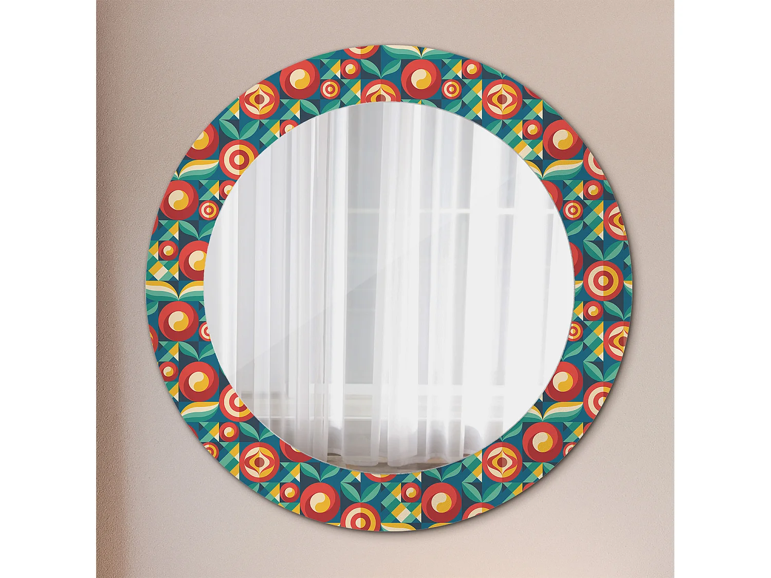 Specchio rotondo decorativo - Frutti e foglie geometrici - 60 cm