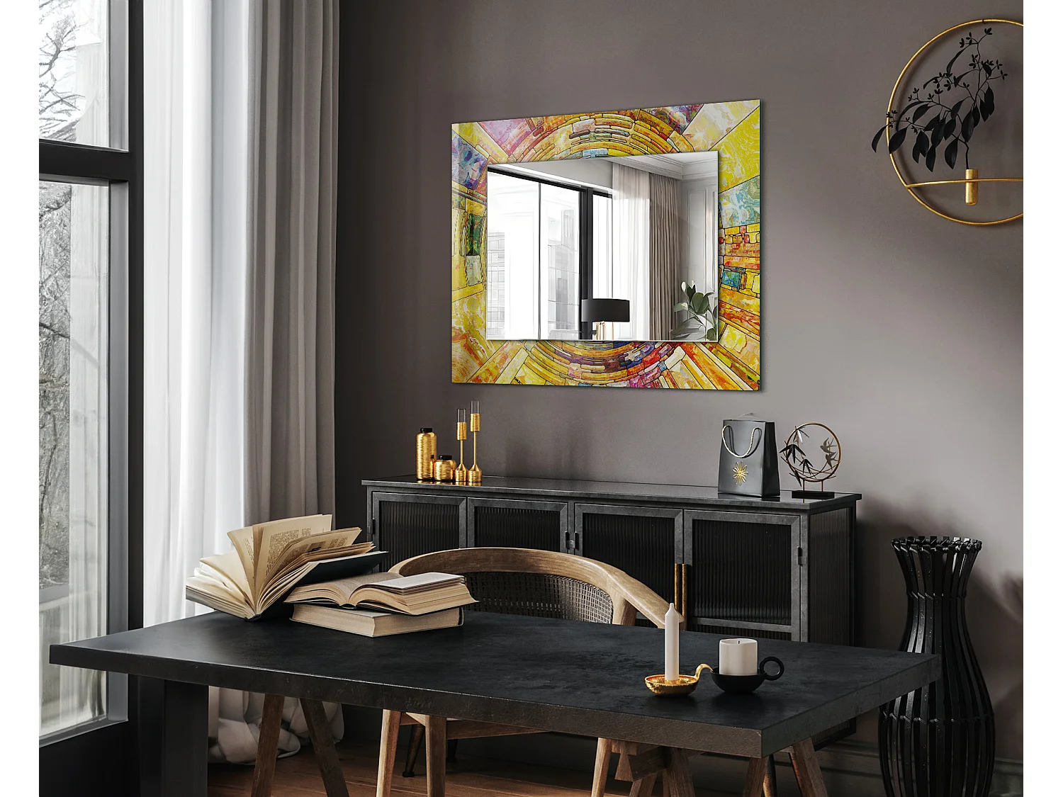 Miroir décoratif avec cadre Mosaïque colorée 80 x 60 cm