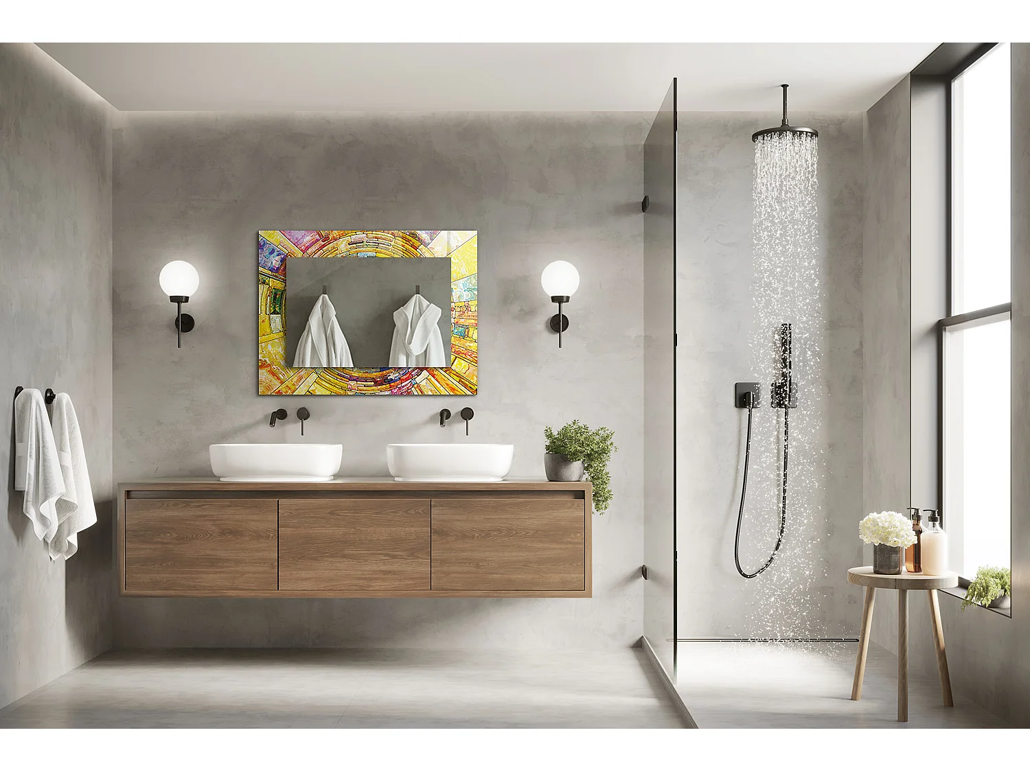 Miroir décoratif avec cadre Mosaïque colorée 80 x 60 cm