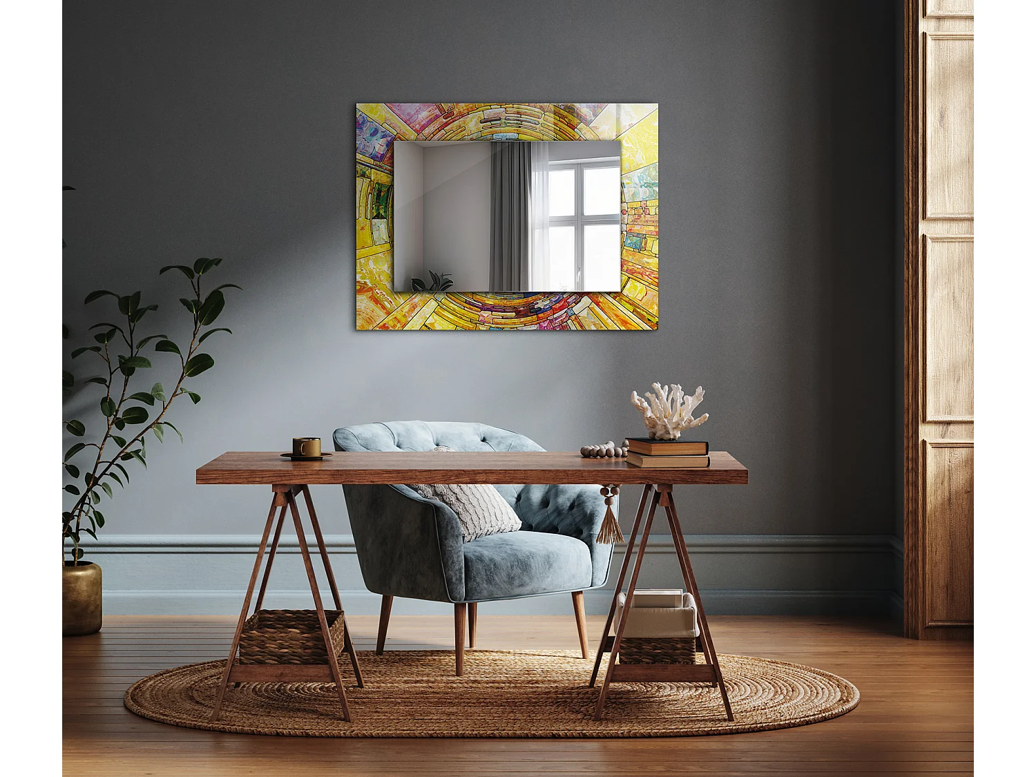 Miroir décoratif avec cadre Mosaïque colorée 80 x 60 cm