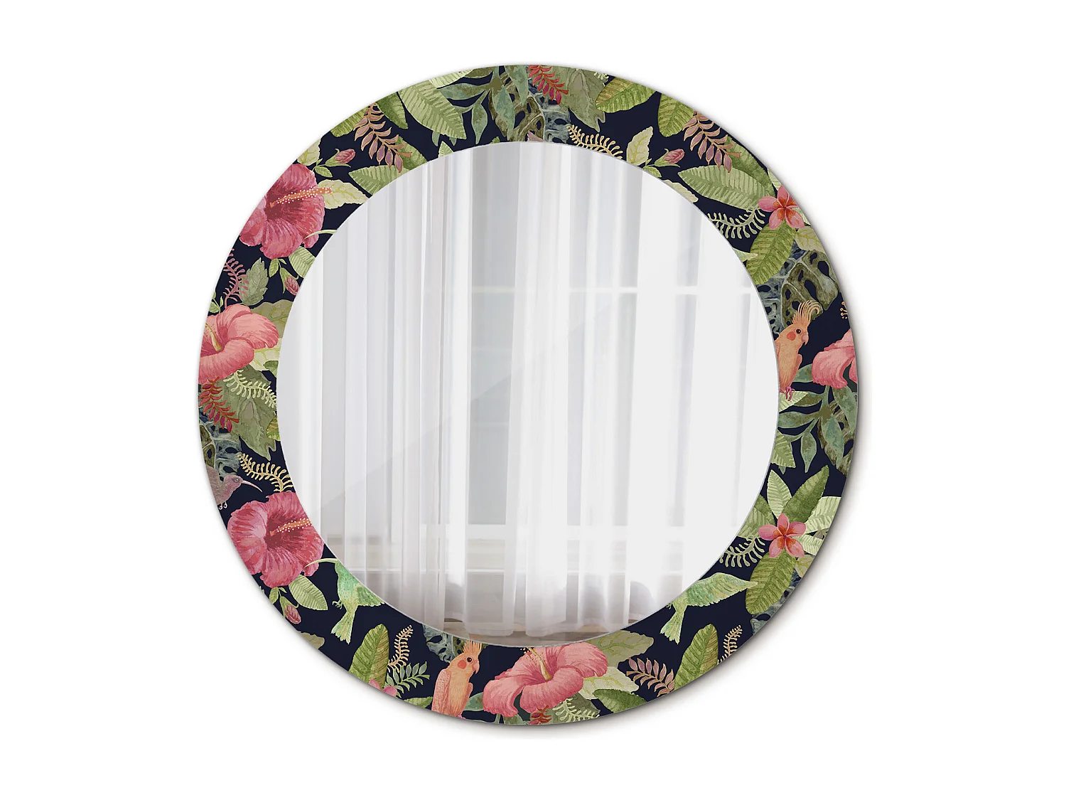 Ronde decoratieve spiegel - hibiscusbloemen - 60 cm