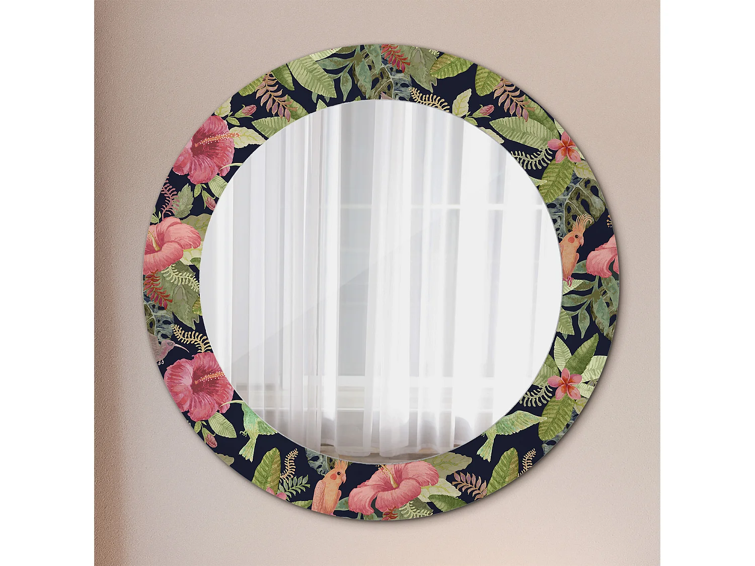 Ronde decoratieve spiegel - hibiscusbloemen - 60 cm