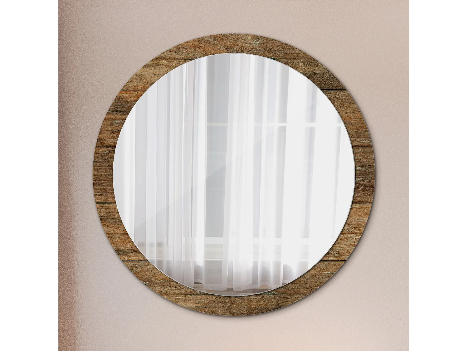 Runder dekorativer Spiegel - Altes Holz - 100 cm