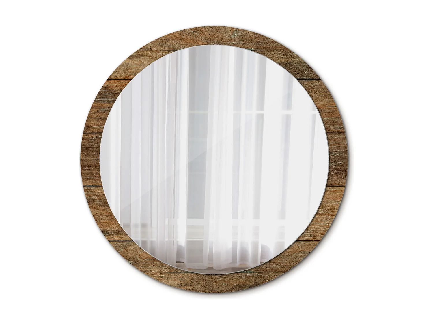 Miroir rond décoratif - Vieux bois - 100 cm