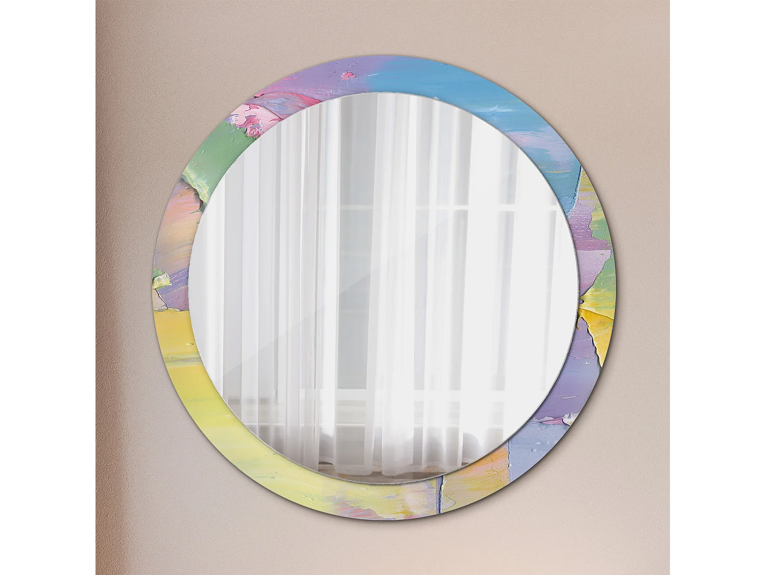 Miroir rond décoratif - Texture peinture à l'huile - 90 cm