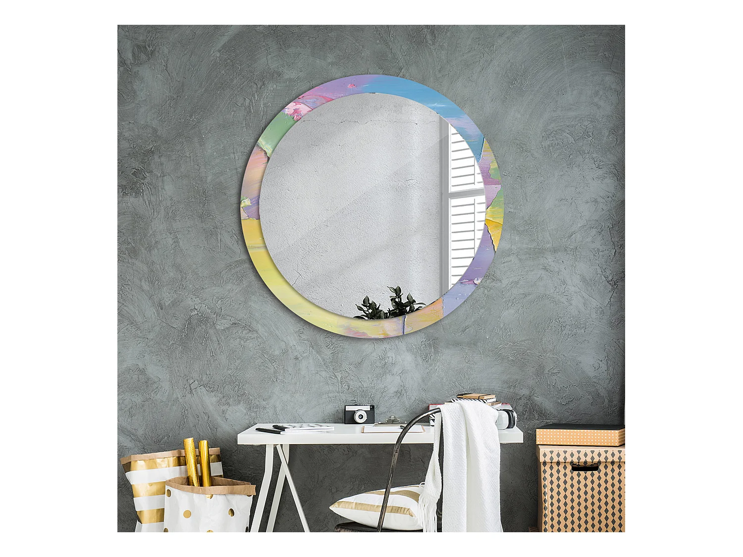 Miroir rond décoratif - Texture peinture à l'huile - 90 cm