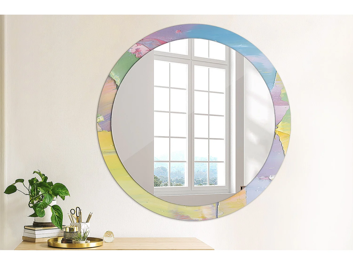 Ronde decoratieve spiegel - olieverftextuur - 90 cm