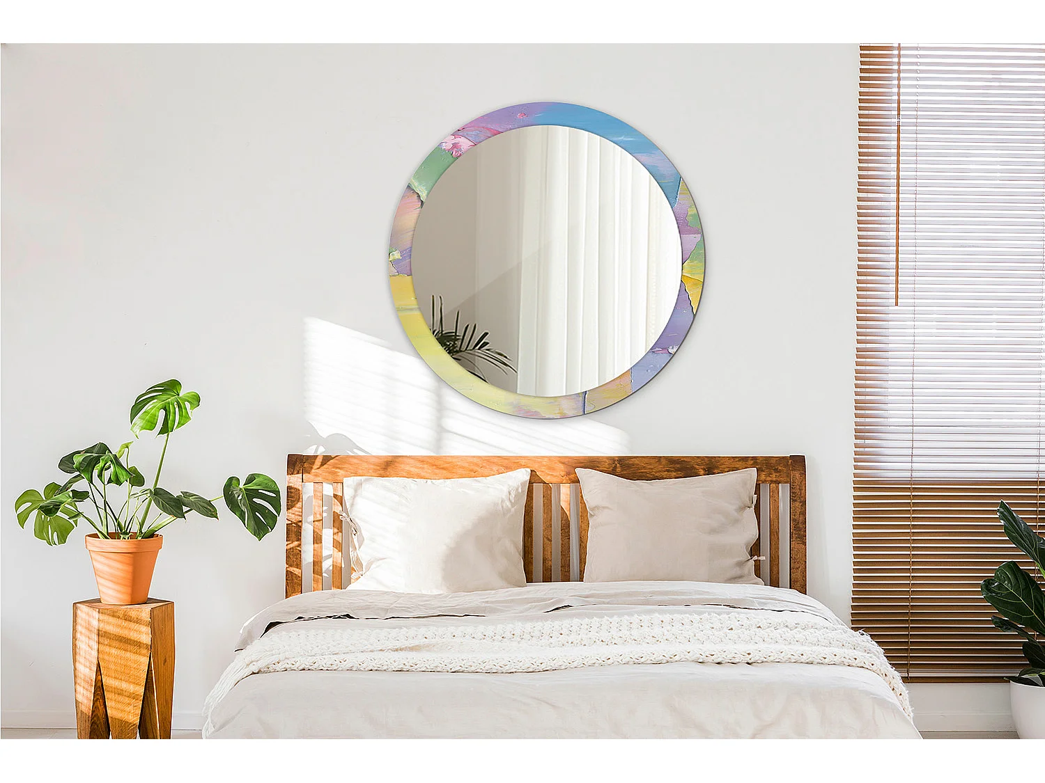 Ronde decoratieve spiegel - olieverftextuur - 90 cm