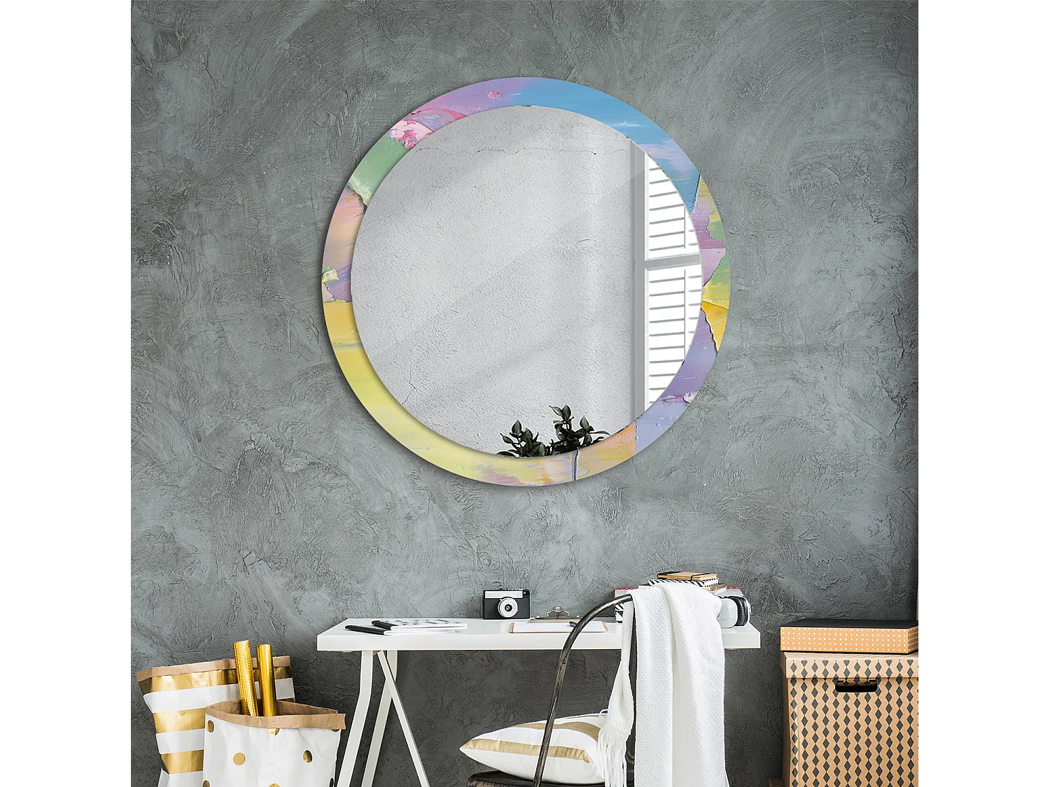 Ronde decoratieve spiegel - olieverftextuur - 90 cm