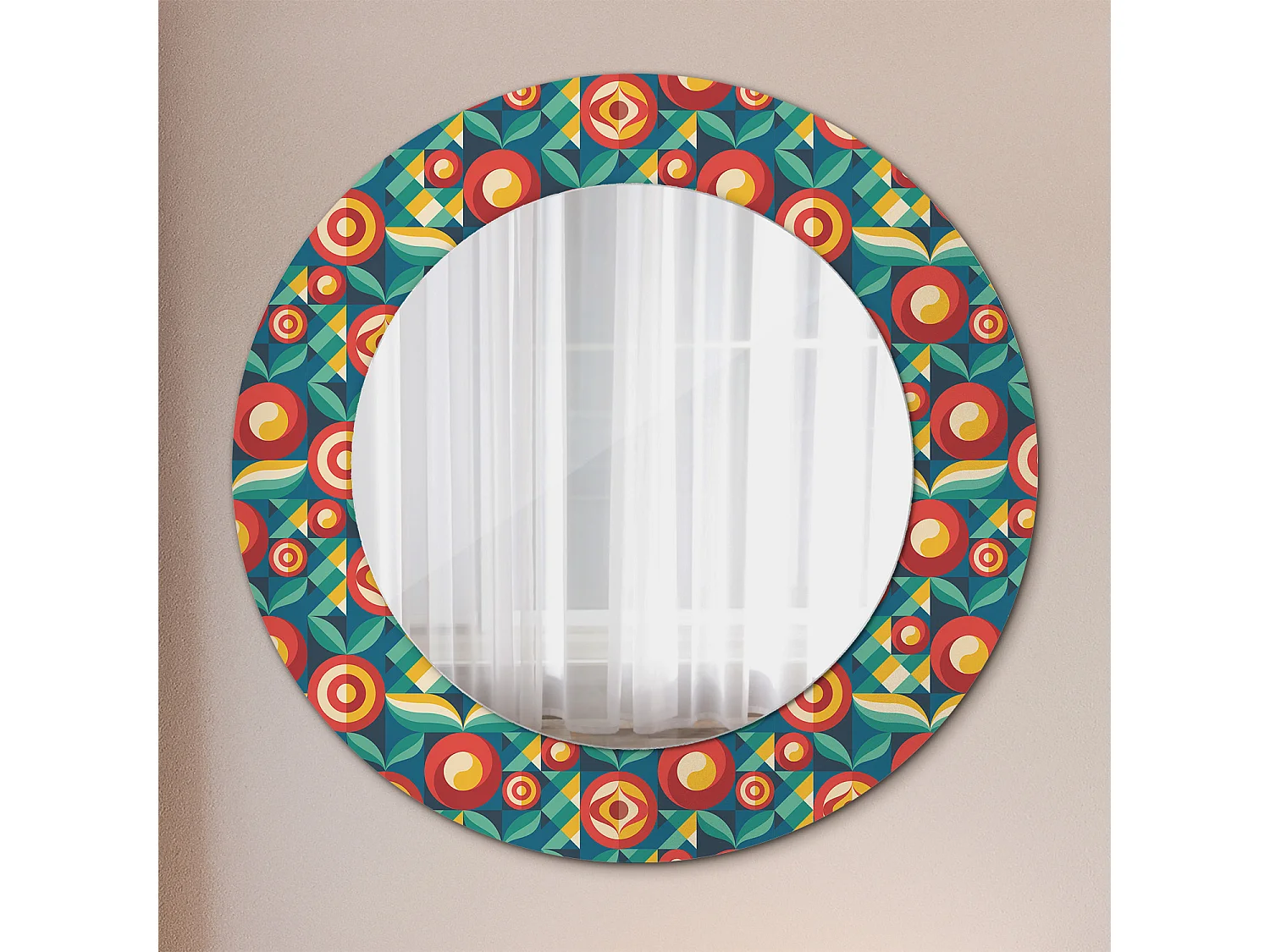 Miroir rond décoratif - Fruits et feuilles géométriques - 50 cm