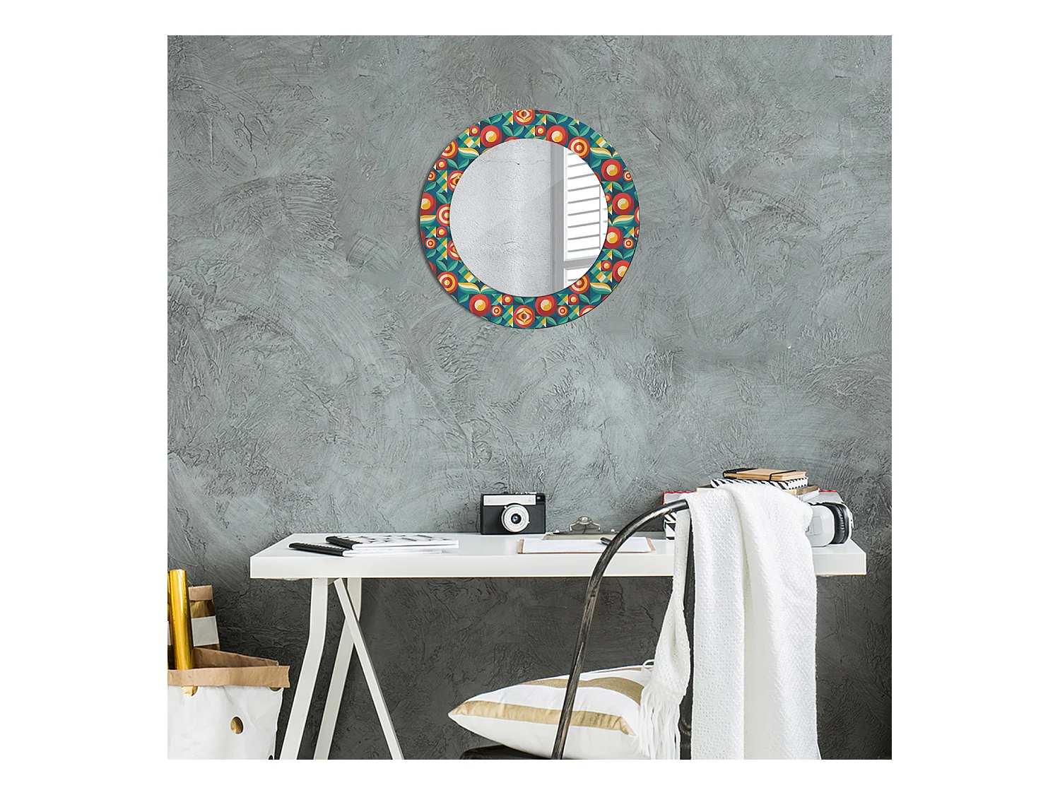 Specchio rotondo decorativo - Frutti e foglie geometrici - 50 cm