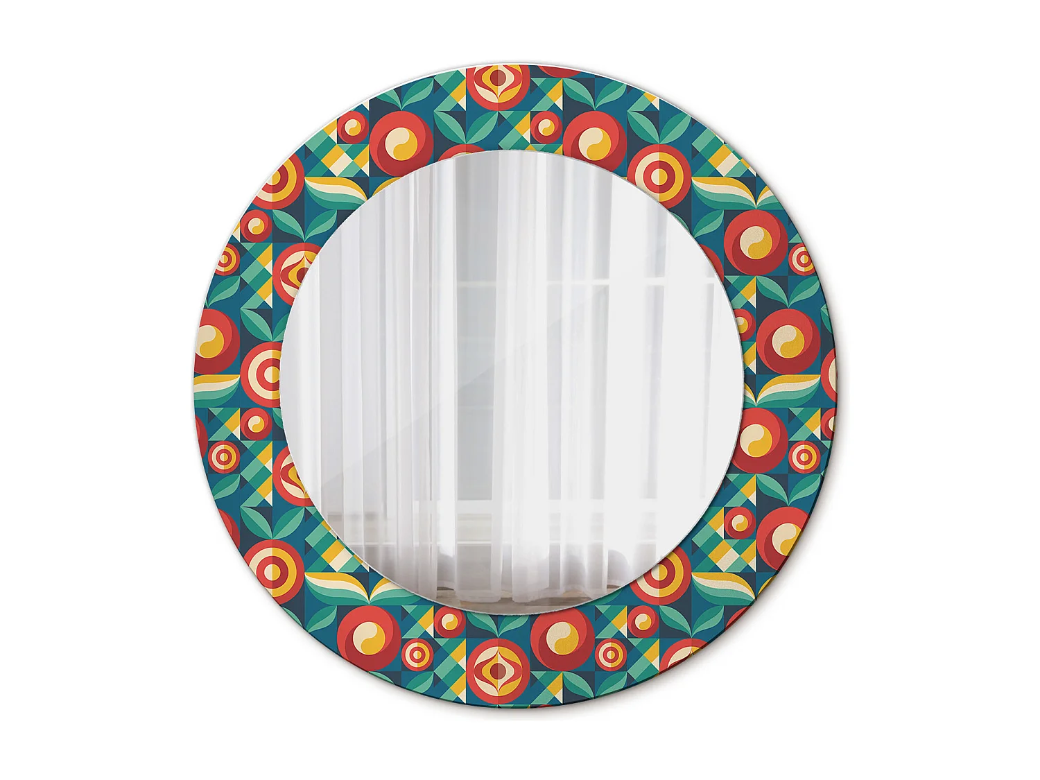 Miroir rond décoratif - Fruits et feuilles géométriques - 50 cm