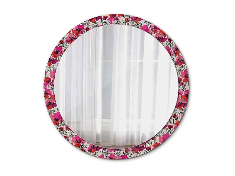 Runder dekorativer Spiegel - Pink Poppies - 100 cm