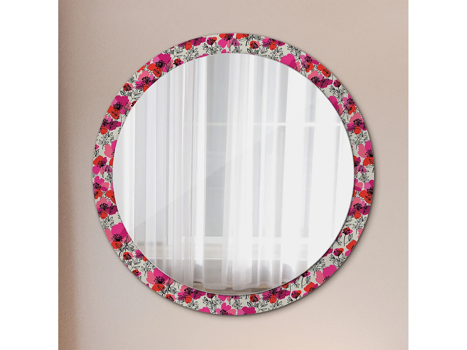 Runder dekorativer Spiegel - Pink Poppies - 100 cm