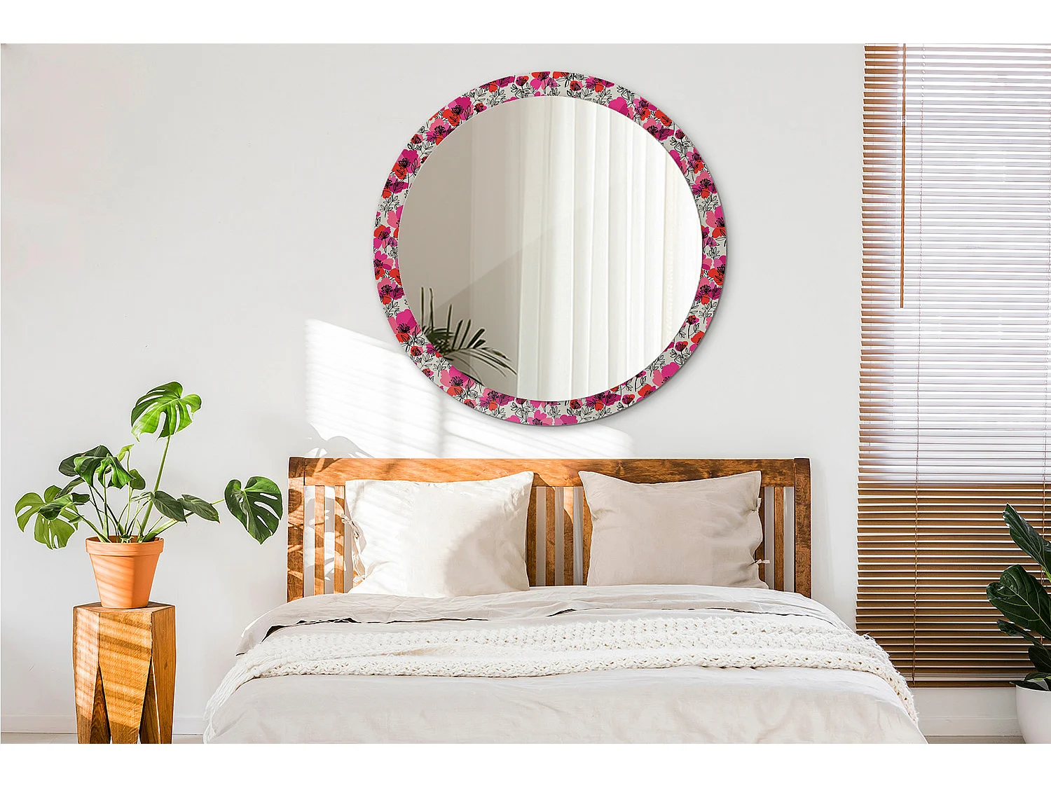 Runder dekorativer Spiegel - Pink Poppies - 100 cm