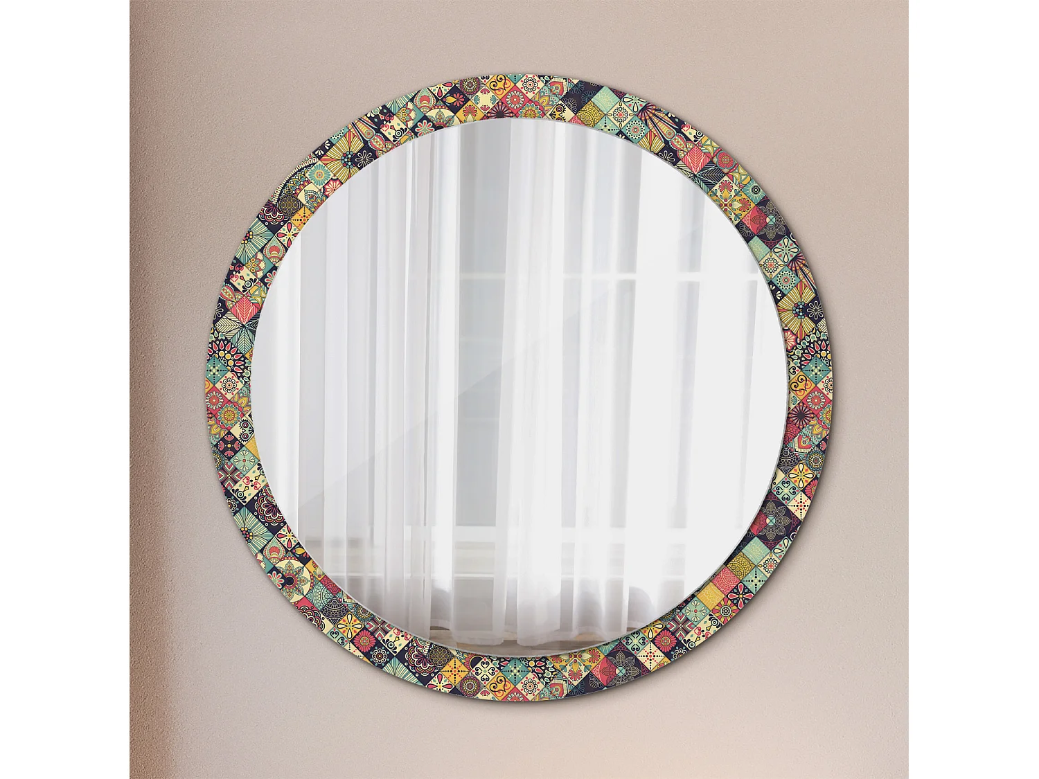 Dekorativer runder Spiegel – Patchwork-Fliesen – 100 cm