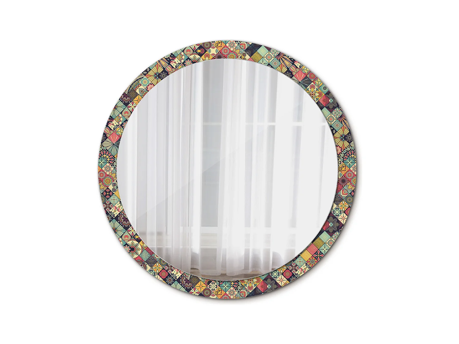 Miroir rond décoratif - Carreaux Patchwork - 100 cm