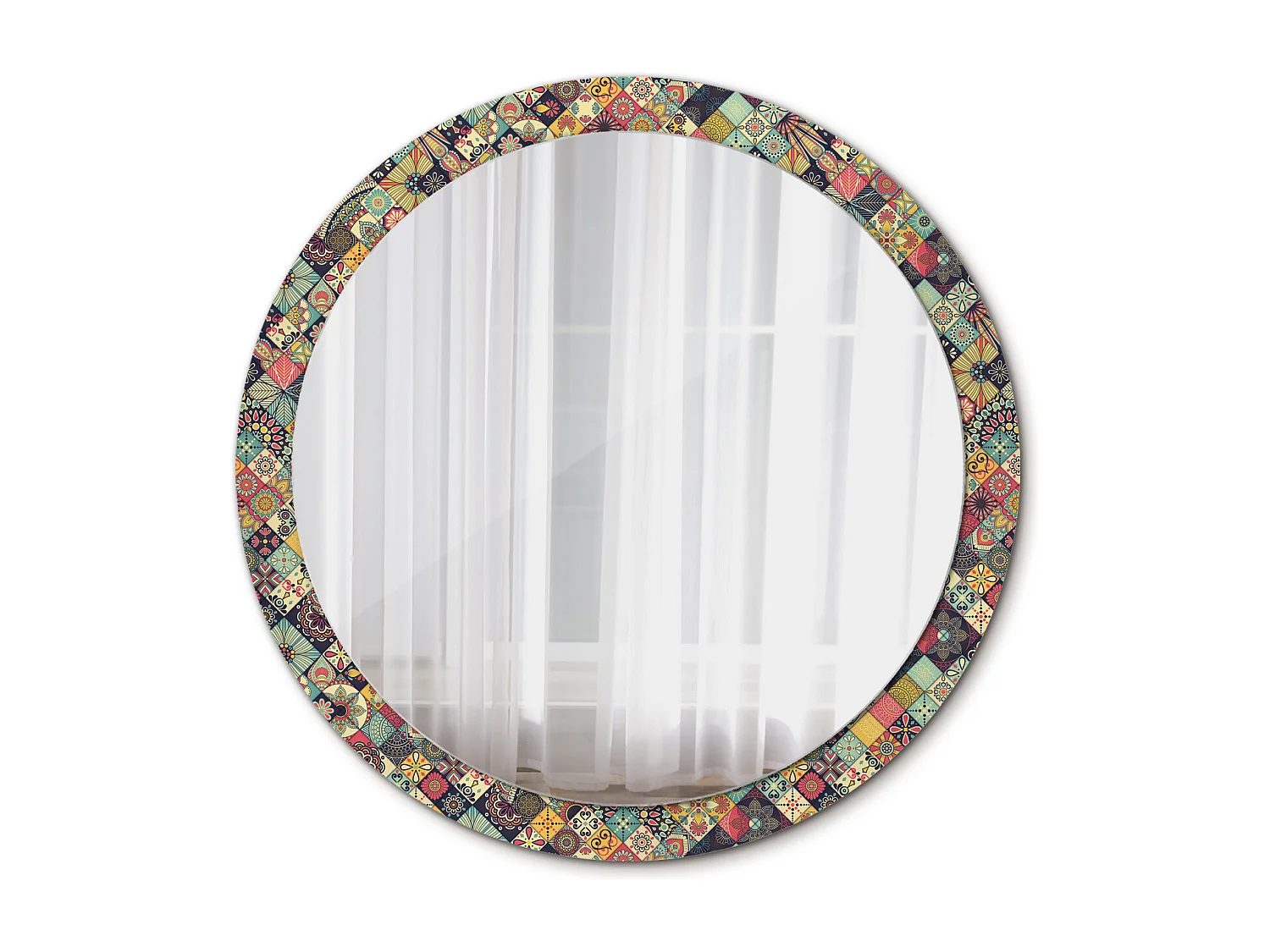 Miroir rond décoratif - Carreaux Patchwork - 100 cm