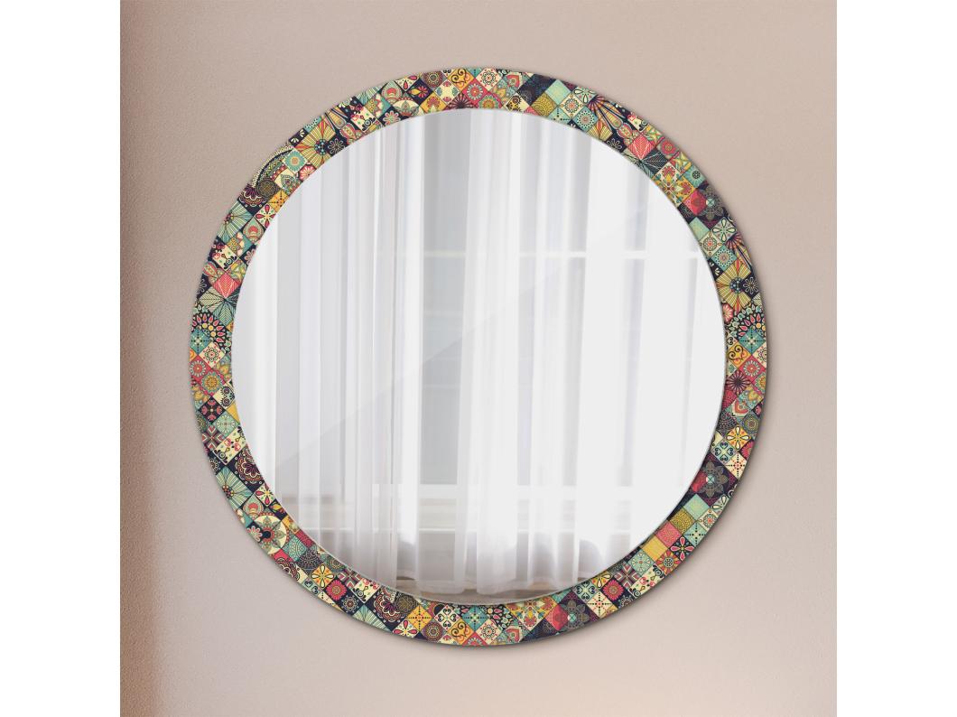 Decoratieve ronde spiegel - patchwork tegels - 100 cm