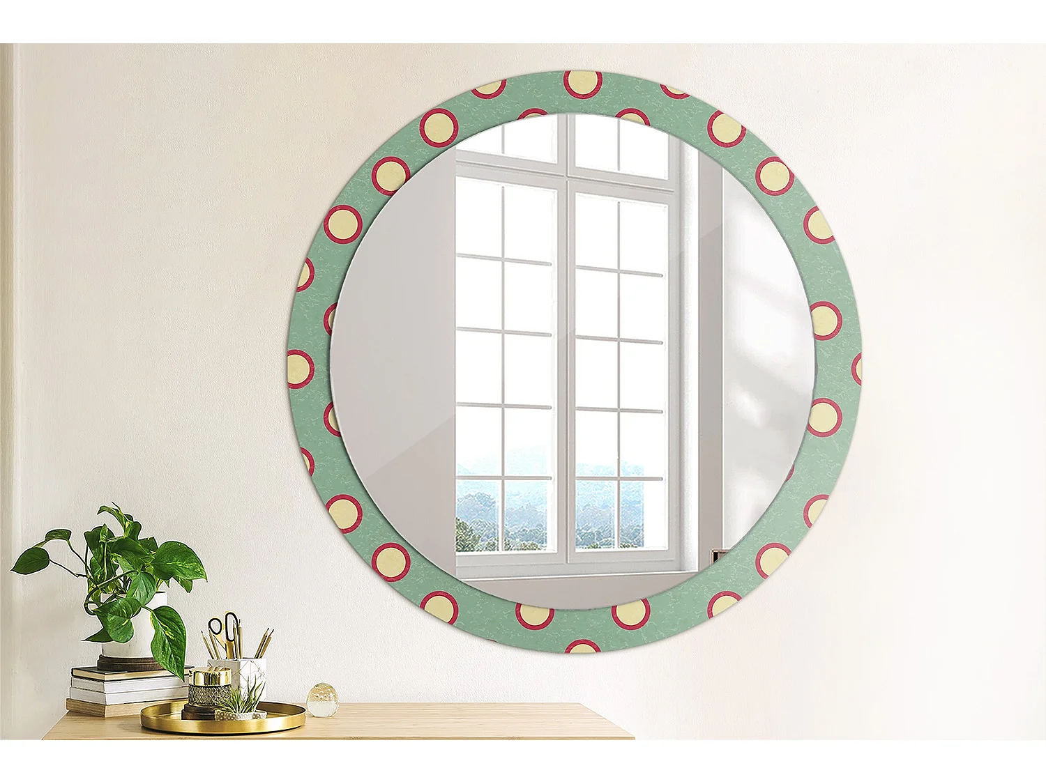 Miroir rond décoratif - Cercles points - 90 cm