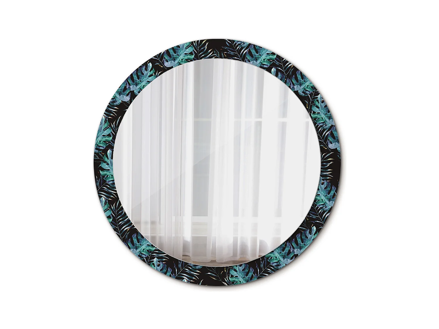 Specchio rotondo decorativo - Foglie esotiche - 90 cm