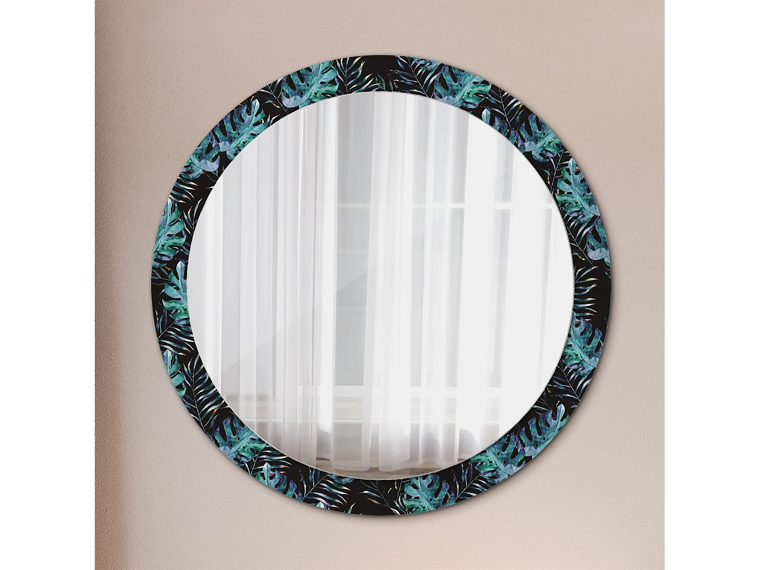 Dekorativer runder Spiegel - Exotische Blätter - 90 cm