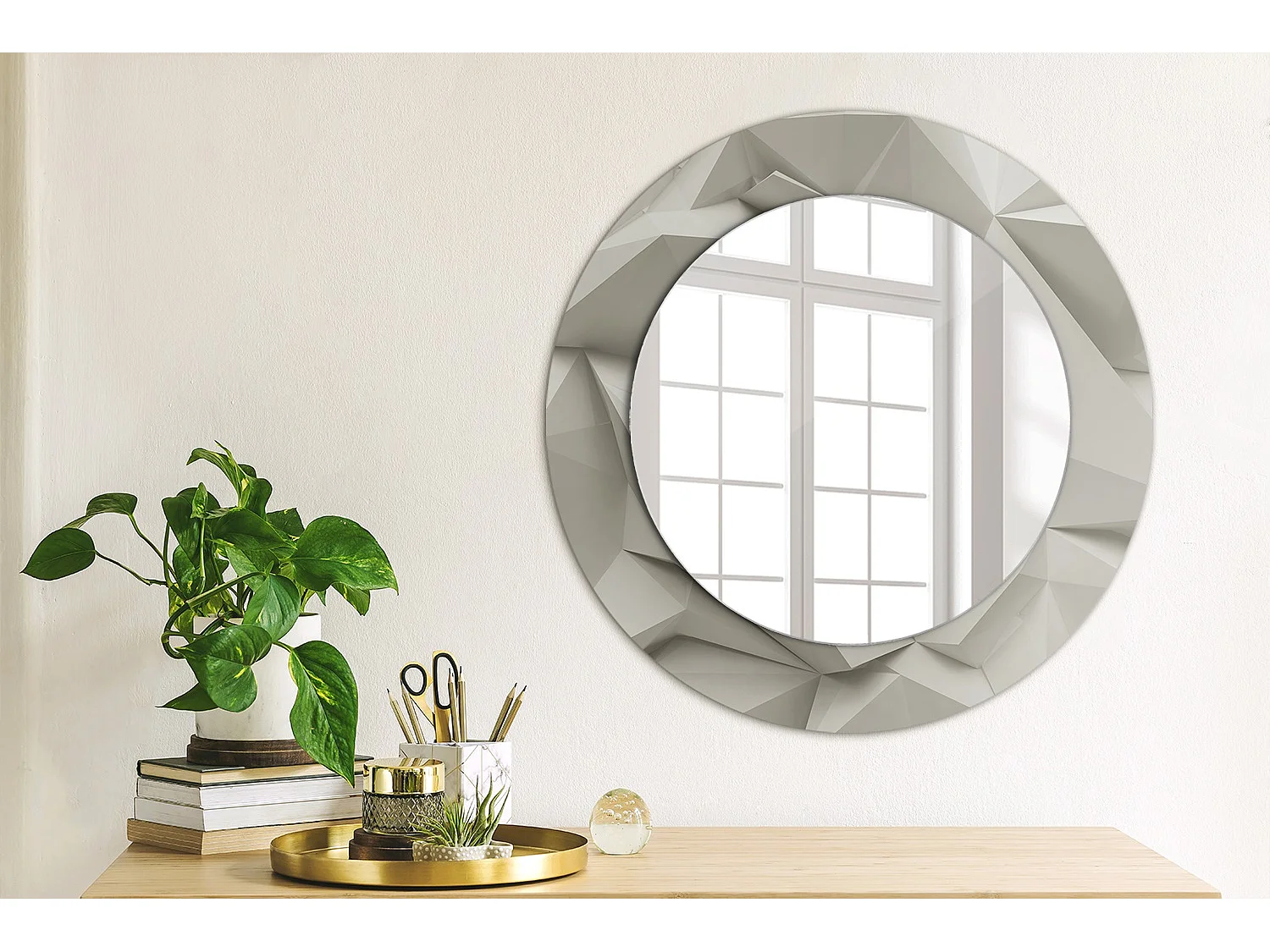 Runder dekorativer Spiegel - Abstraktes weißes Glas - 50 cm