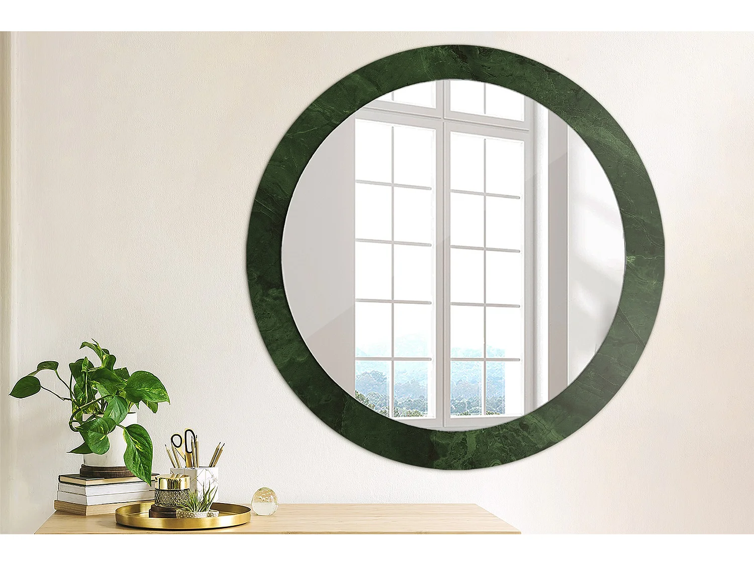 Specchio rotondo decorativo - Marmo verde - 80 cm