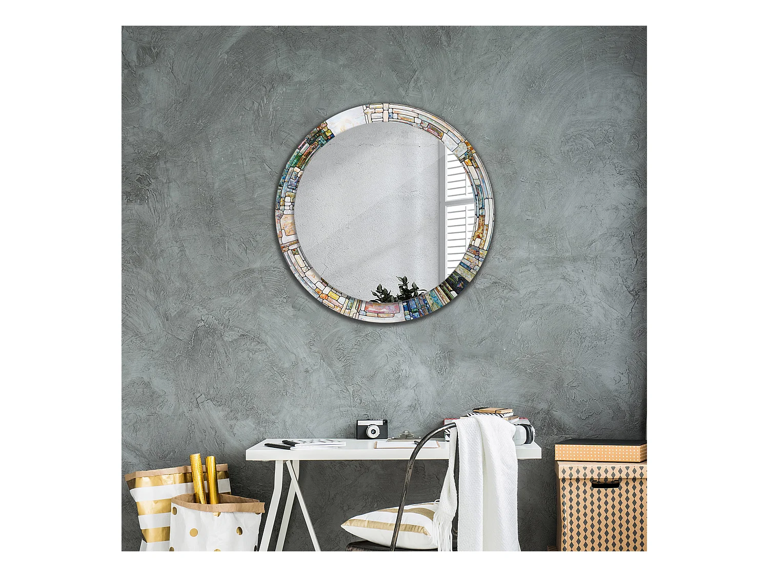 Miroir rond décoratif - Vitrail - 80 cm