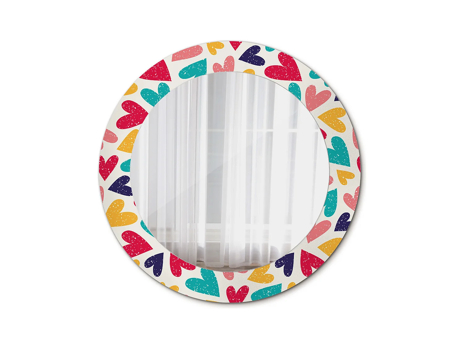 Miroir rond décoratif - Coeurs colorés - 70 cm
