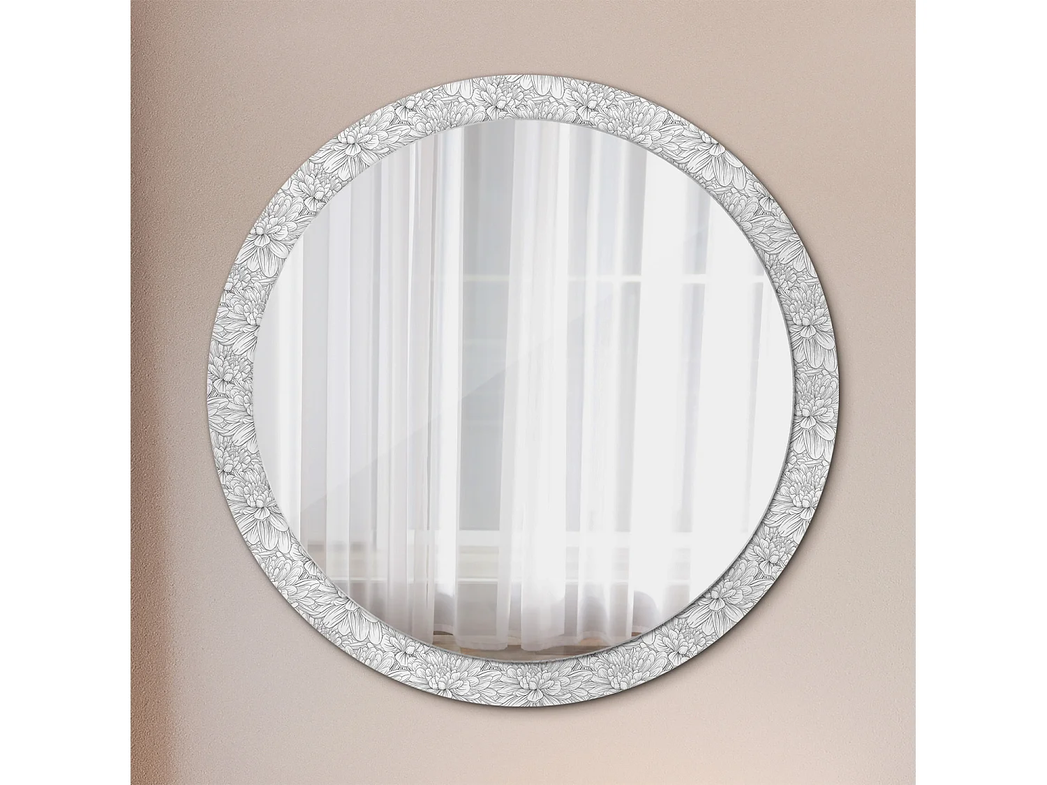 Miroir rond décoratif - Fleurs de Lotus - 100 cm