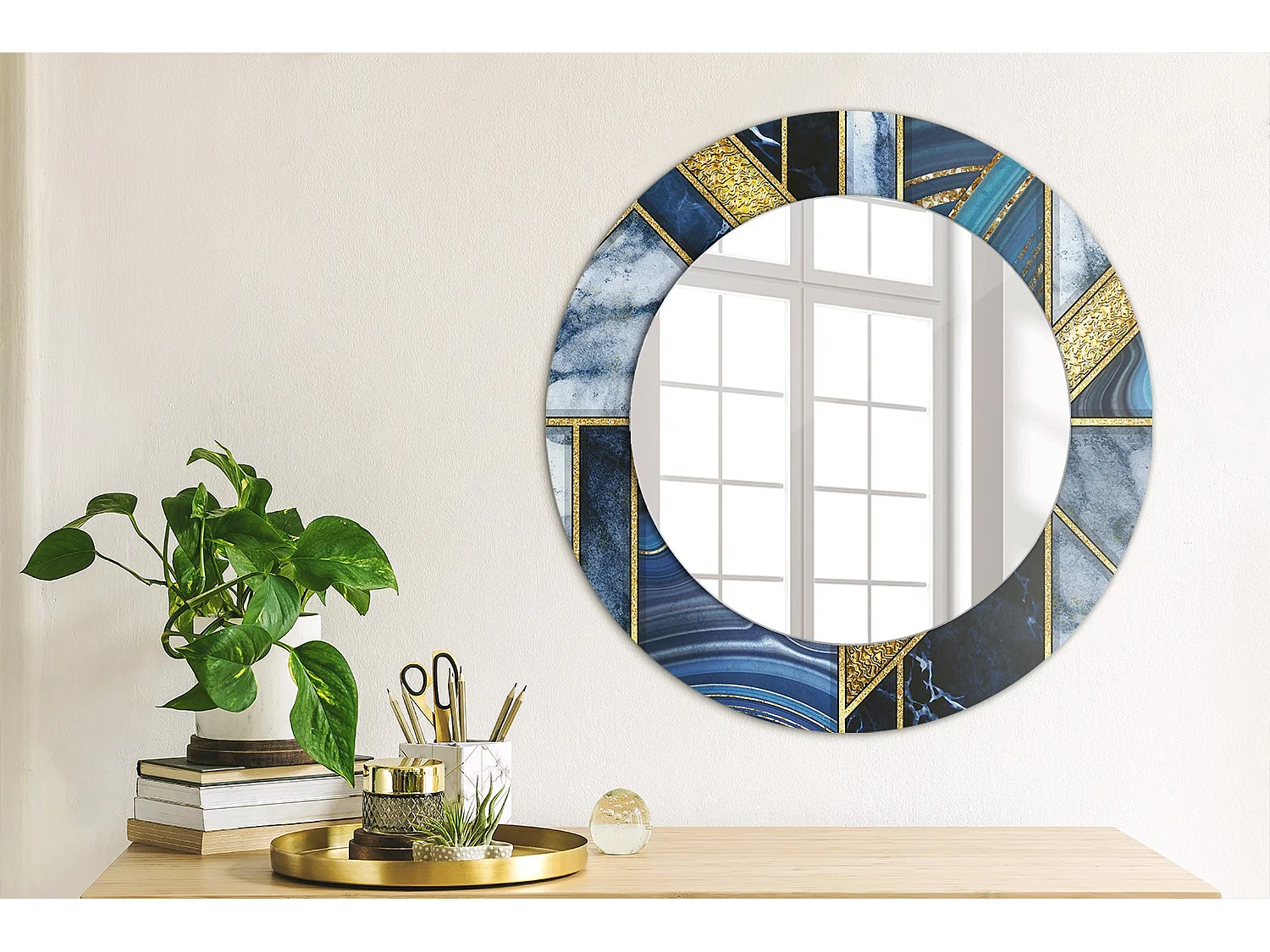 Dekorativer runder Spiegel – Moderner Marmor – 50 cm