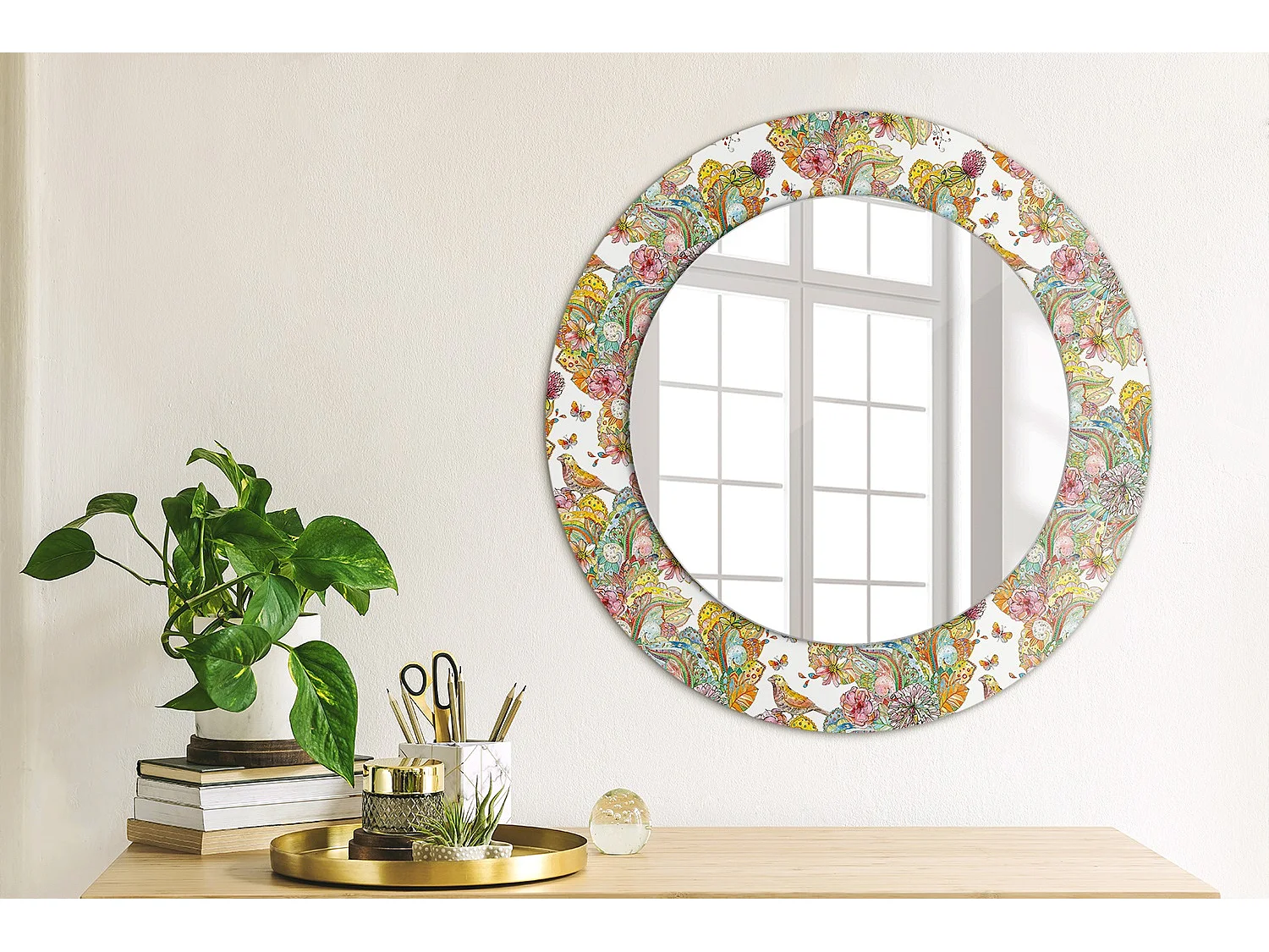 Runder dekorativer Spiegel - Märchenblumen - 50 cm