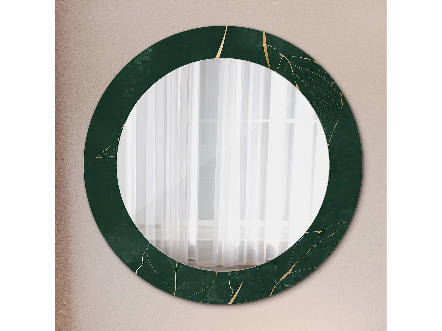 Specchio rotondo decorativo - Contorno foglia - 60 cm