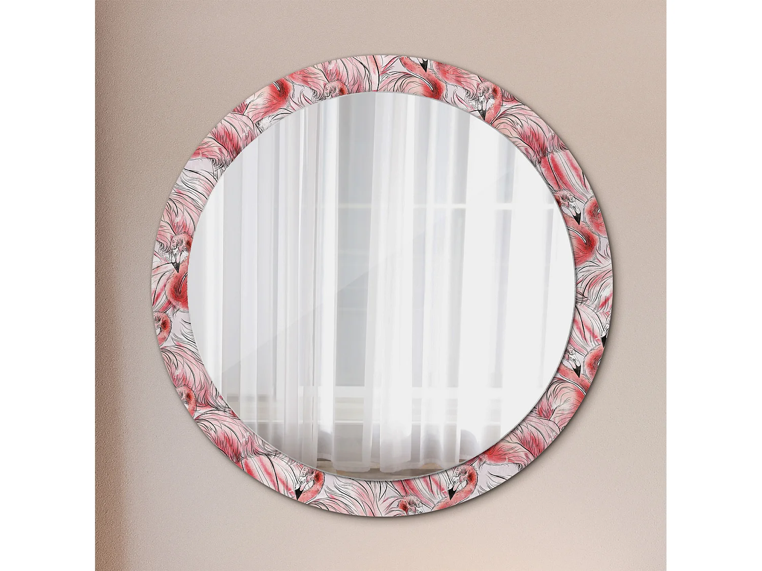 Ronde decoratieve spiegel - Flamingo's - 90 cm