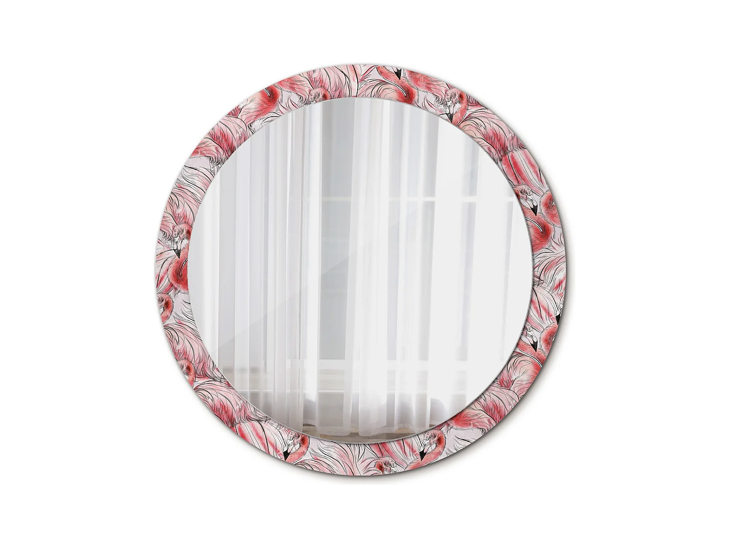 Miroir rond décoratif - Flamants roses - 90 cm