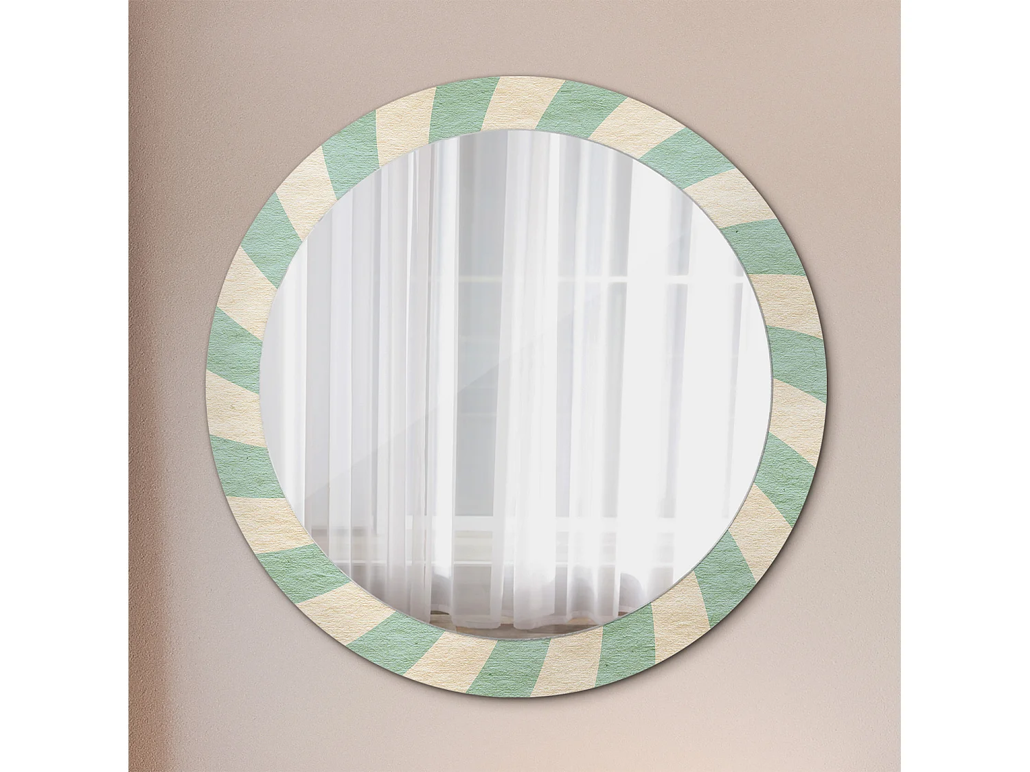Ronde Decoratieve Spiegel - Retro Pastelpatroon - 80cm
