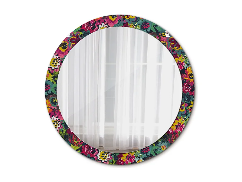 Decoratieve ronde spiegel - Geschilderde bloemen - 90 cm