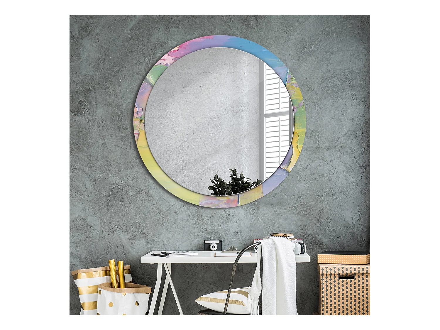 Miroir rond décoratif - Texture peinture à l'huile - 100 cm