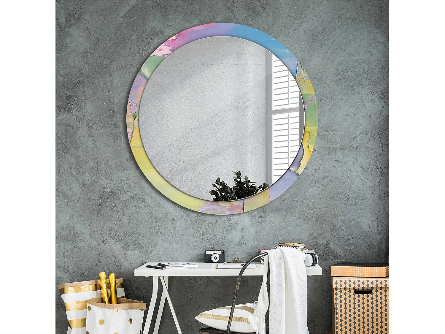 Specchio rotondo decorativo - Texture pittura a olio - 100 cm