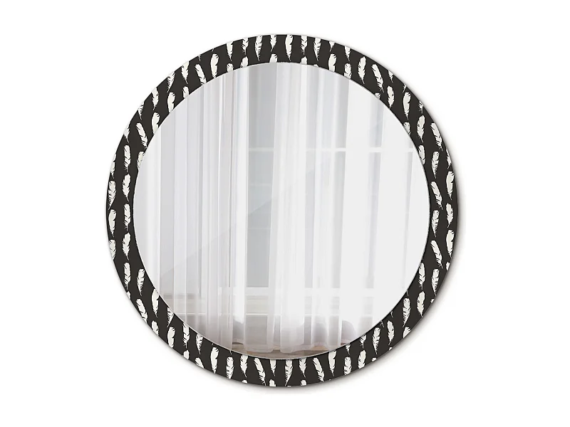 Dekorativer runder Spiegel - Schwarze und weiße Federn - 90 cm