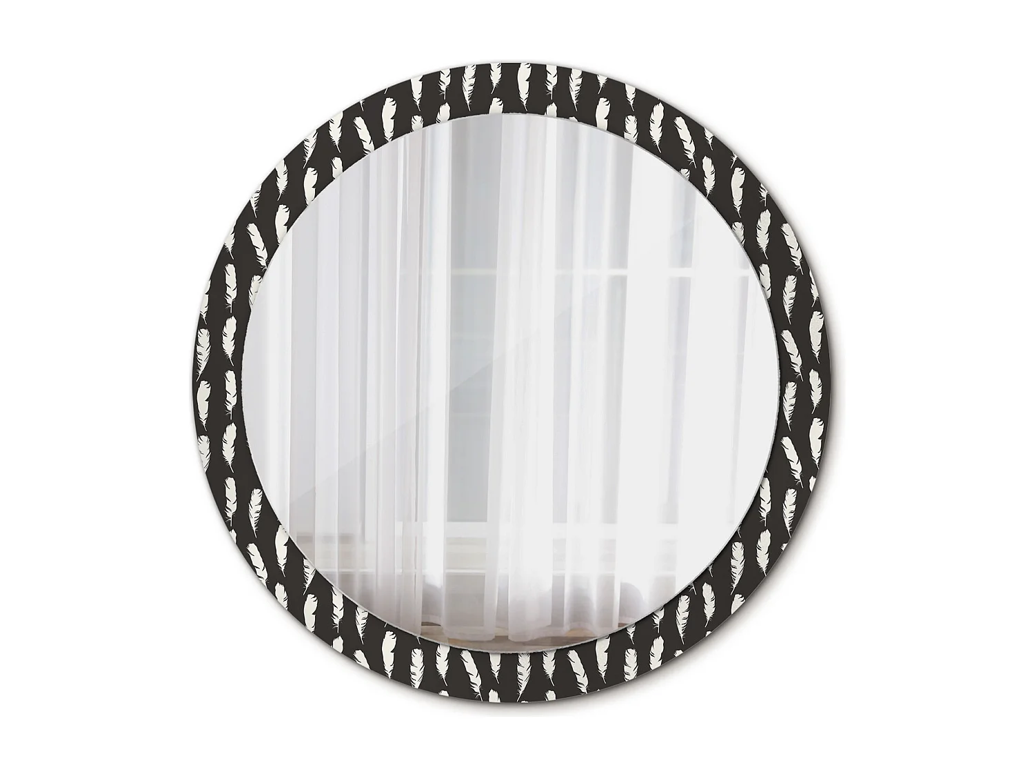 Dekorativer runder Spiegel - Schwarze und weiße Federn - 90 cm