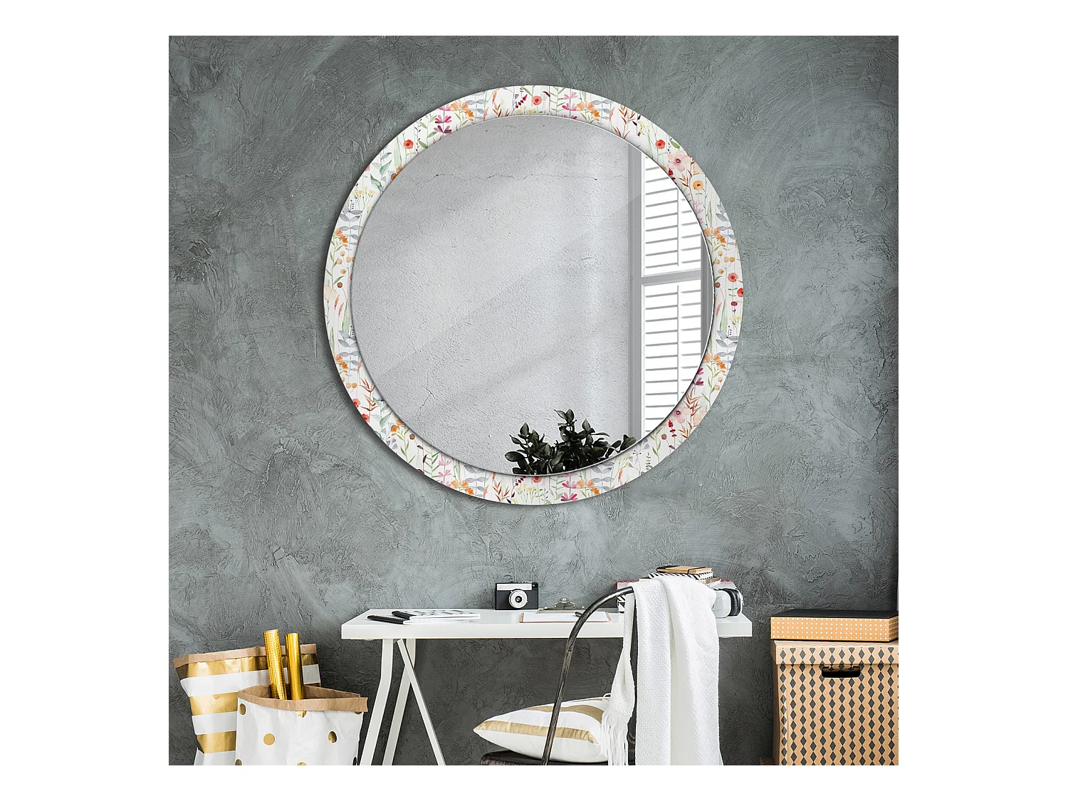Ronde decoratieve spiegel - Wilde bloemen - 100 cm
