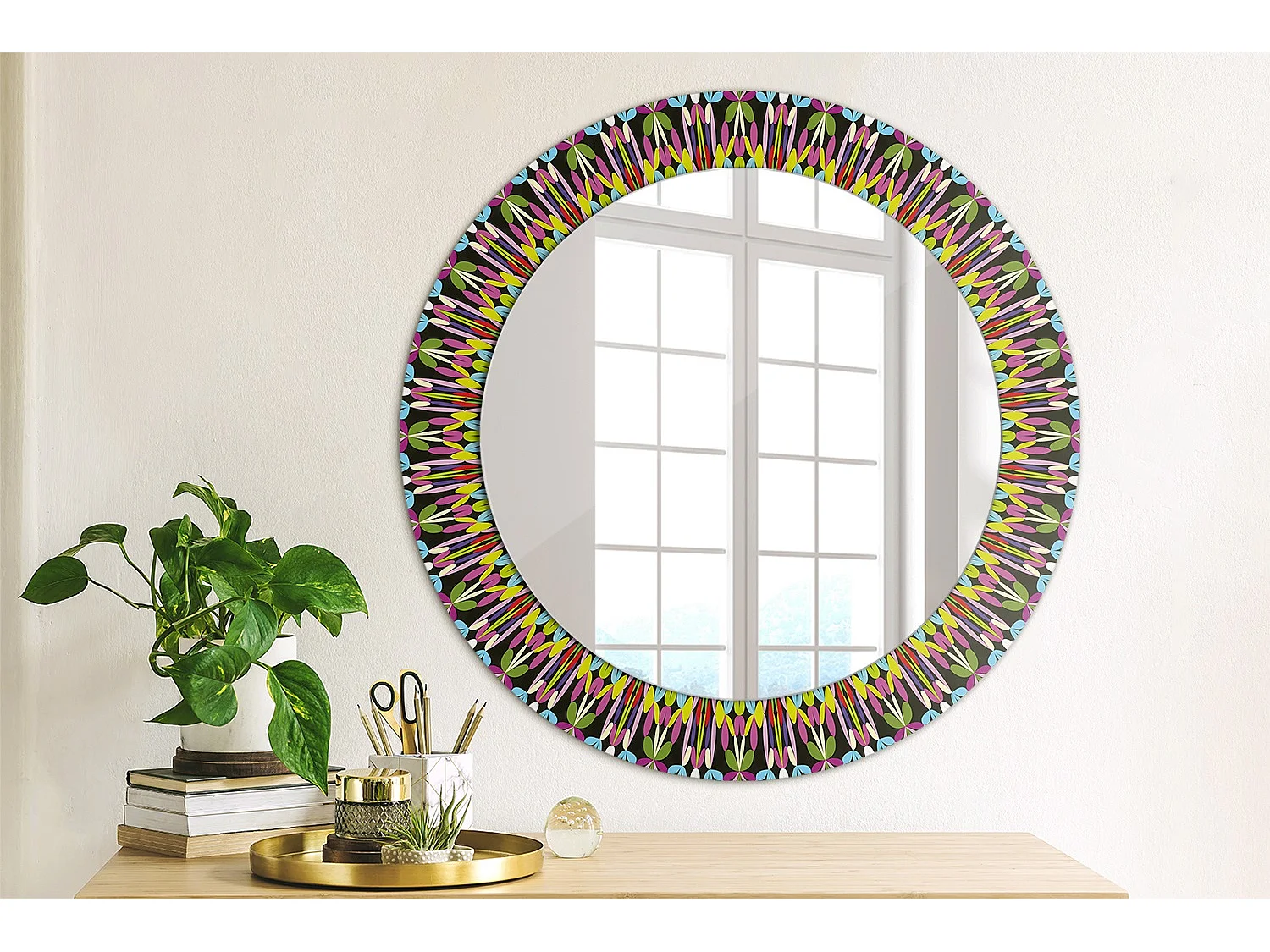 Decoratieve ronde spiegel - mandala motief - 60 cm