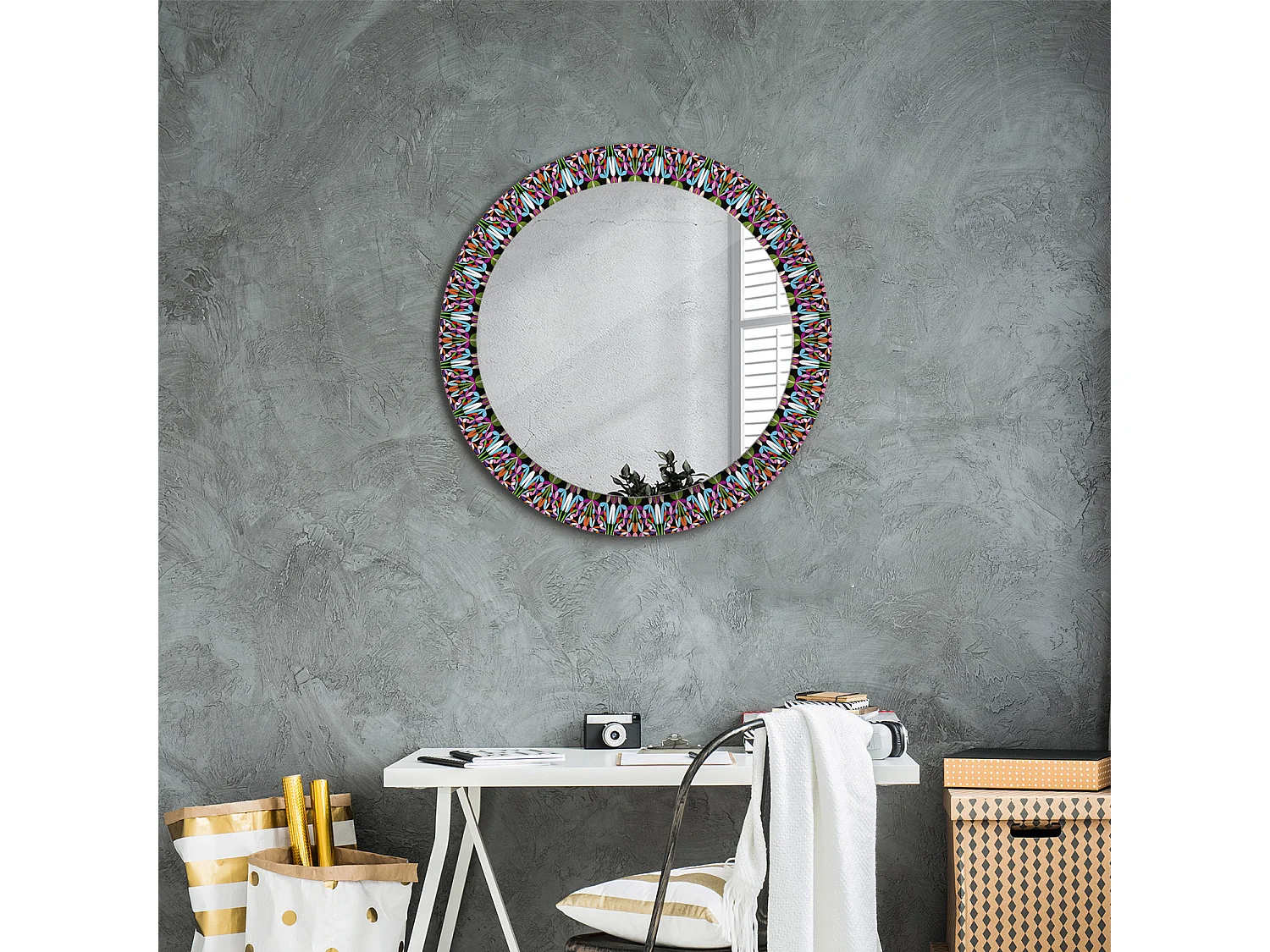 Decoratieve ronde spiegel - mandala motief - 60 cm