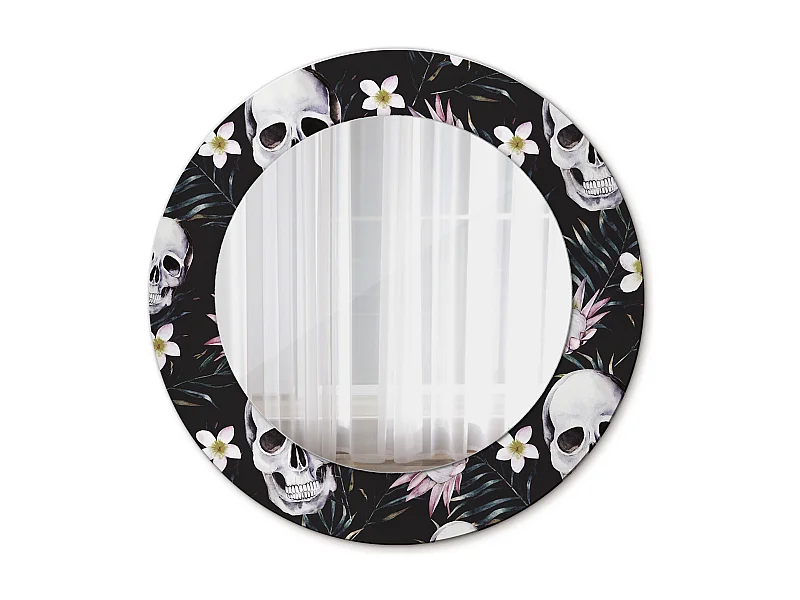 Miroir rond décoratif - Fleurs tête de mort - 50 cm