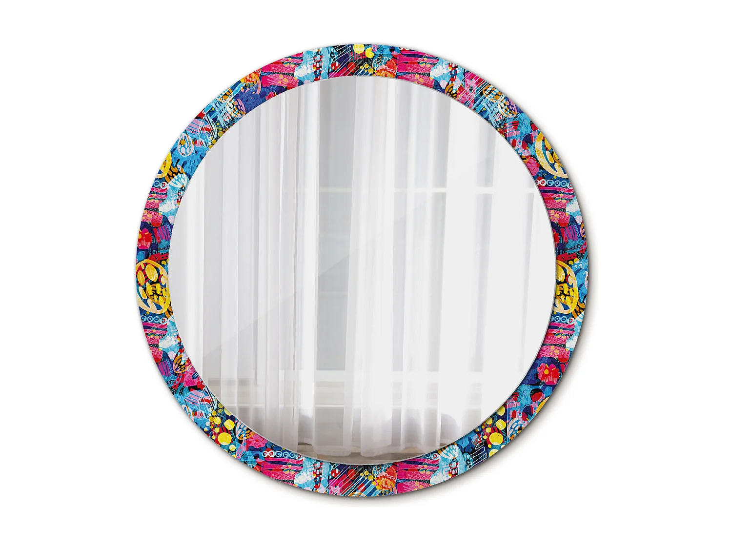 Miroir rond décoratif - Griffonnages colorés - 100 cm