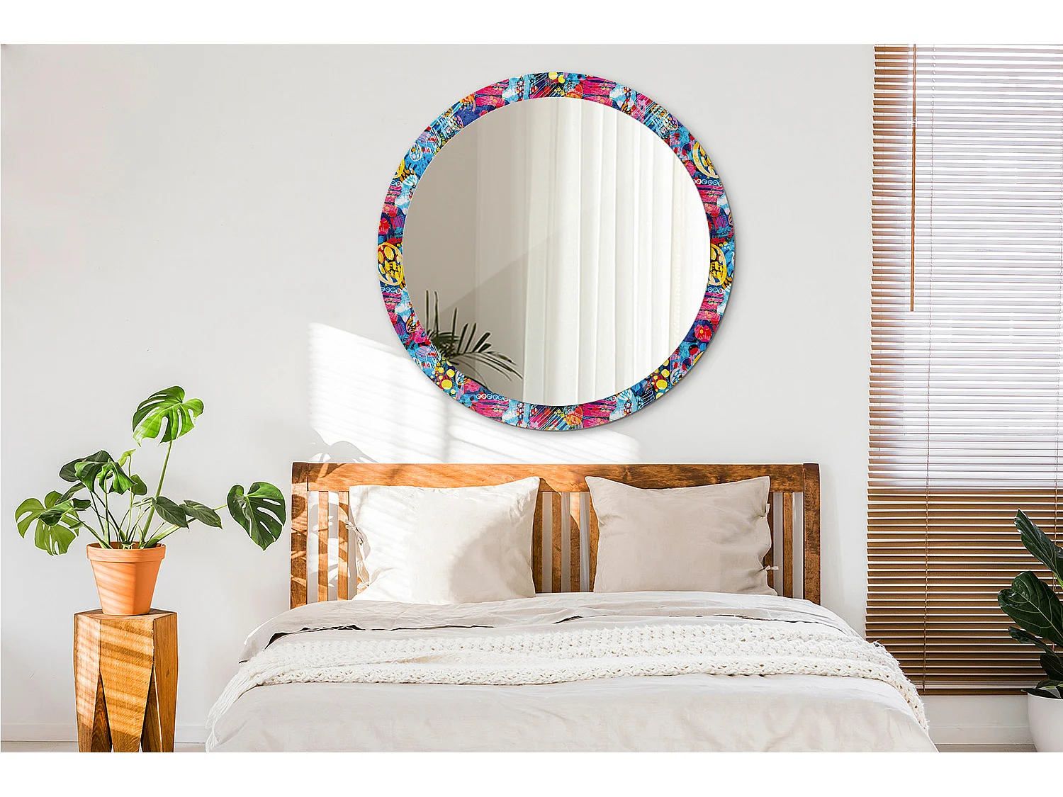 Miroir rond décoratif - Griffonnages colorés - 100 cm